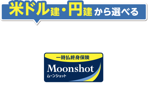 米ドル建・円建から選べる　一生涯保障の死亡保険　一時払終身保険Moonshot ［ムーンショット］　無配当 指定通貨建積立利率変動型一時払終身保険