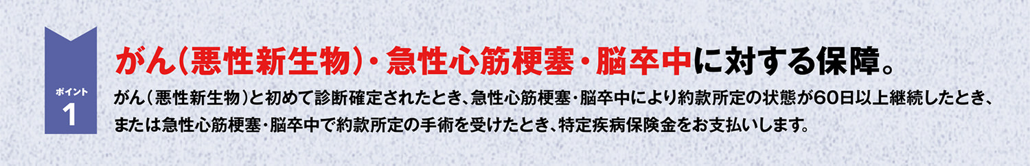 がん（悪性新生物）・急性心筋梗塞・脳卒中に対する保障。