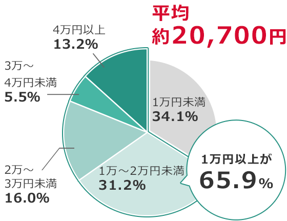 約20,700円 1万円未満34.1% 1万～2万円未満31.2% 2万～3万円未満16.0% 3万～4万円未満5.5% 4万円以上13.2% 1万円以上が65.9%