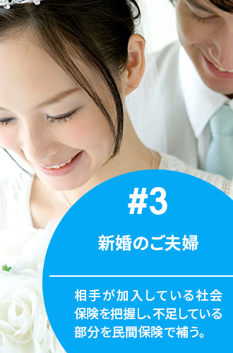 新婚のご夫婦 相手が加入している社会保険を把握し、不足している部分を民間保険で補う。