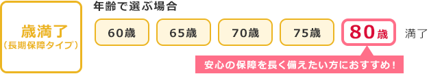 年齢で選ぶ場合 歳満了(長期保障タイプ)：安心の保障を長く備えたい方におすすめ！