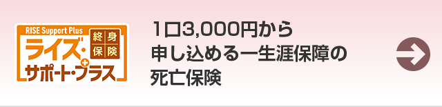 終身保険 RISE Support Plus ライズ・サポート・プラス 1口3,000円から申し込める一生涯保障の死亡保険