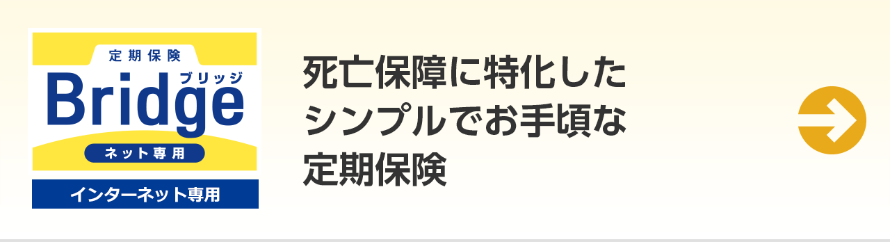 定期保険 Bridge ブリッジ ネット専用 インターネット専用。死亡保障に特化したシンプルでお手頃な定期保険