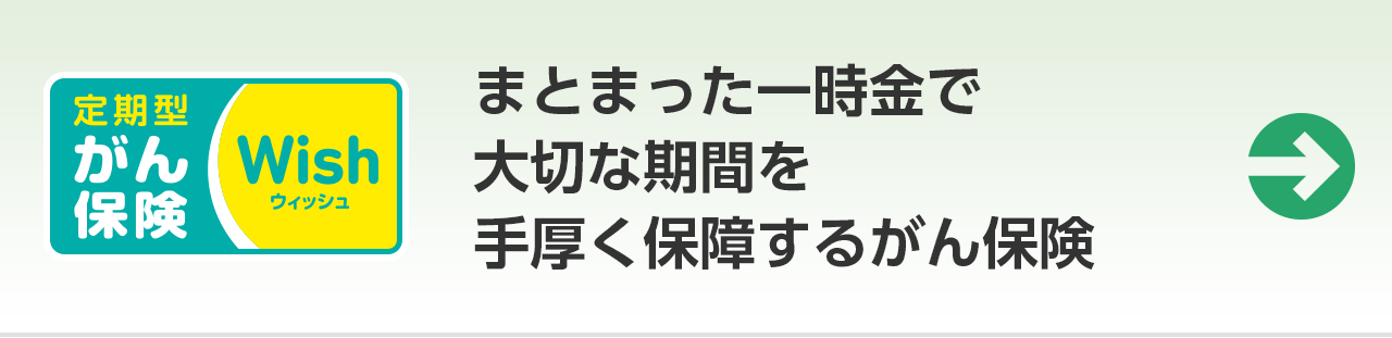 定期型 がん保険 Wish ウィッシュ。まとまった一時金で大切な期間を手厚く保障するがん保険