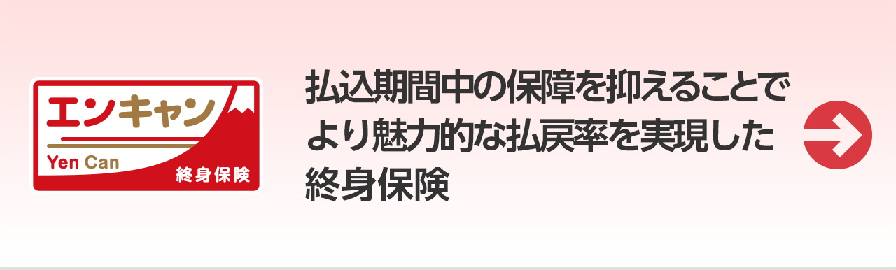 エンキャン Yen Can 終身保険。払込期間中の保障を抑えることでより魅力的な払戻率を実現した終身保険。