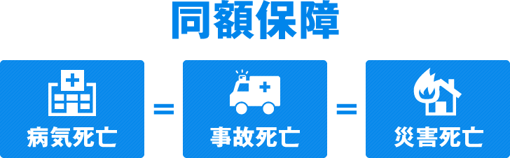 同額保障 病気死亡=事故死亡=災害死亡