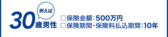 30歳男性、保険金額500万円、保険期間・保険料払込期間10年