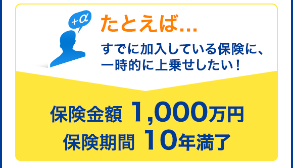 たとえば...すでに加入している保険に、一時的に上乗せしたい！保険金額 1,000万円／保険期間 10年満了