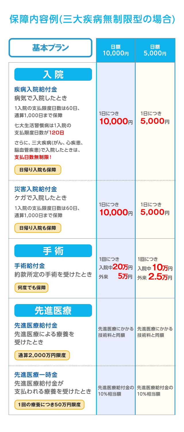 保障内容例(三大疾病無制限型の場合)