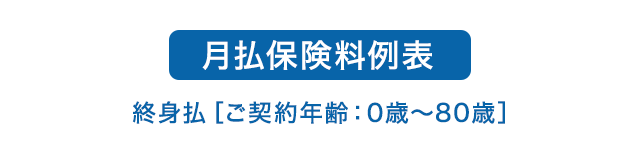 月払保険料例表 終身払［ご契約年齢：0歳〜80歳］