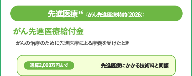 先進医療＊6 がん先進医療給付金 通算2000万円まで先進医療にかかる技術料と同額
