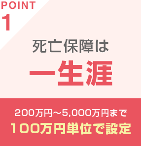 POINT1 死亡保障は一生涯 200万円～5,000万円まで100万円単位で設定