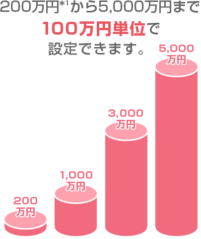 200万円から5000万円まで100万円単位で設定できます。