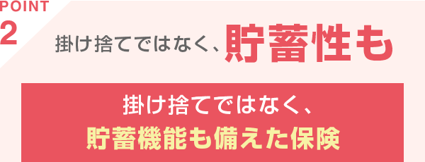 POINT2 掛け捨てではなく、貯蓄性も 掛け捨てではなく、貯蓄機能も備えた保険