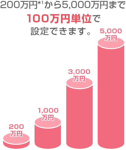 200万円から5000万円まで100万円単位で設定できます。