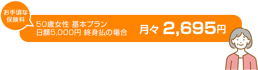50歳女性 基本プラン(終身払)日額5,000円コースの場合月々 2,695円