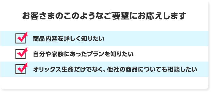 お客さまのこのようなご要望にお応えします