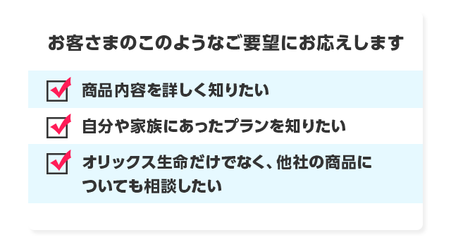 お客さまのこのようなご要望にお応えします