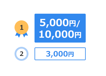 1位5,000円、2位10,000円、3位3,000円