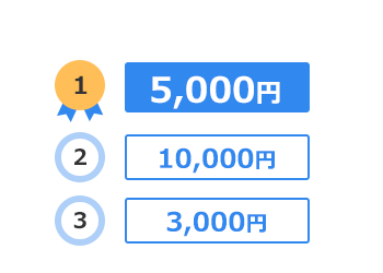 1位5,000円、2位10,000円、3位3,000円